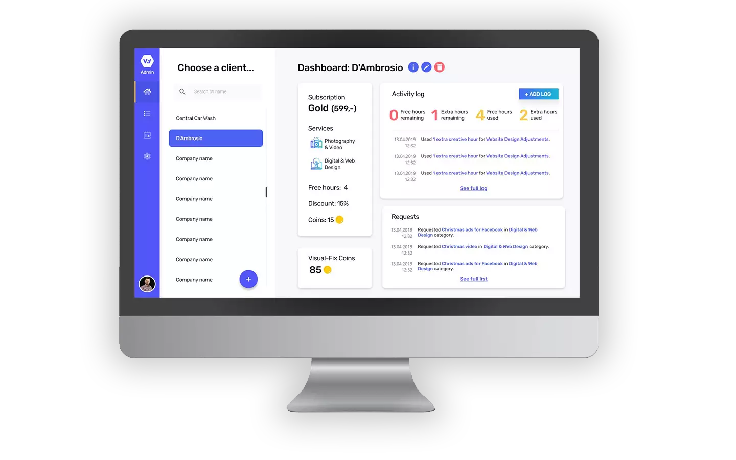 CRM system admin dashboard view