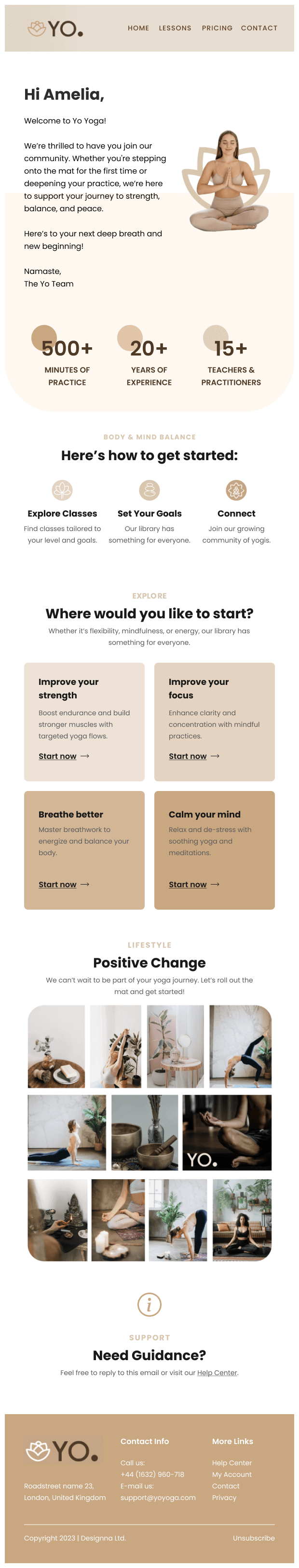 Email mockup for online yoga concept