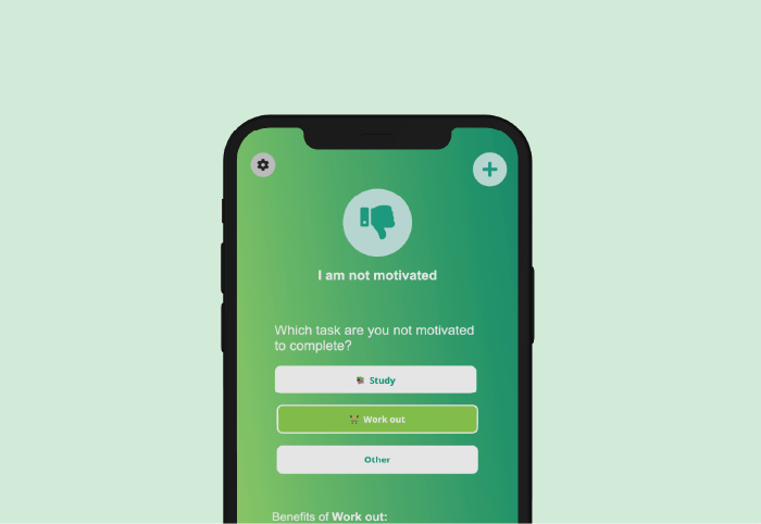 A screen view asking what the user lacks motivation for