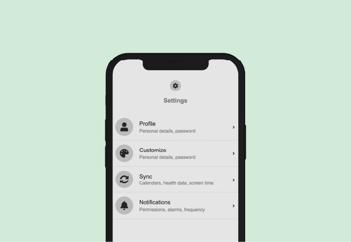 Settings page screen view