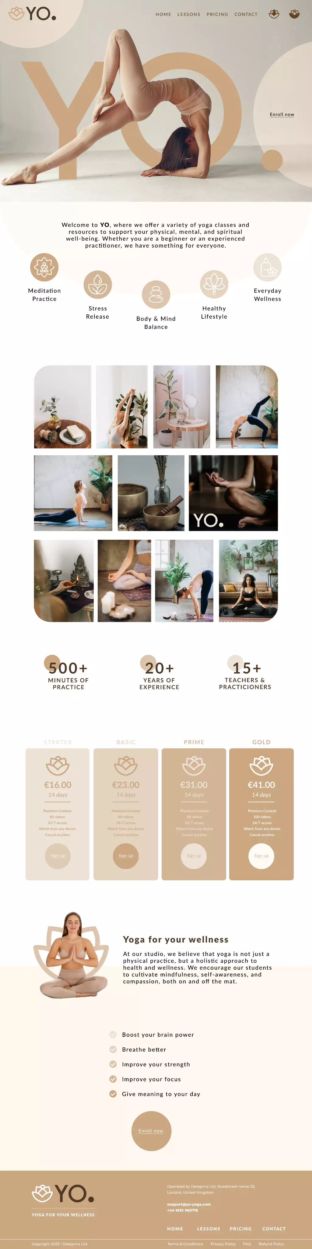 Homepage design for online yoga platform concept